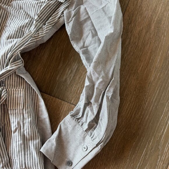 NWT BCBG grey combo pinstripe midi, curved hem dress size XS - Picture 6 of 13